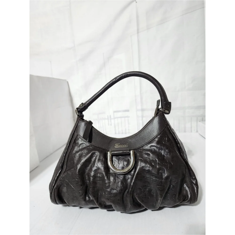 GUCCI Guccissima Small D Gold Ring Shoulder Bag Brown - Picture 7 of 13